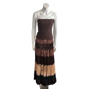 100% Silk BCBGMaxAzria Gown Brown Velvet Maxi Strapless Dress 2